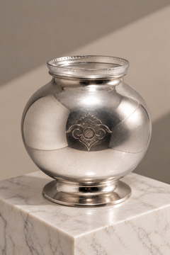 GAB Swedish Art Deco Silver Plate Vase with Original Glass Holder, circa 1945