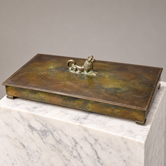 Art Deco Bronze Box with Sculptural Lion Finial, GAB, Sweden, 1930's