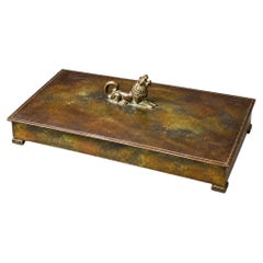 Art Deco Bronze Box with Sculptural Lion Finial, GAB, Sweden, 1930's