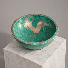 Bol Art déco « Argenta » de Wilhelm Kåge, avec incrustation d'une sirène en argent, Suède, 1935