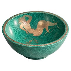 Bol Art déco « Argenta » de Wilhelm Kåge, avec incrustation d'une sirène en argent, Suède, 1935