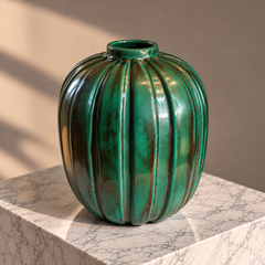 Swedish Art Deco Ribbed Stoneware Vase by Einar Luterkort for Upsala Ekeby, 1930