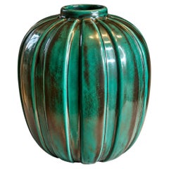 Swedish Art Deco Ribbed Stoneware Vase by Einar Luterkort for Upsala Ekeby, 1930