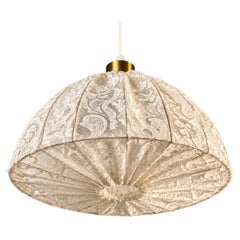 Scandinavian Modern 1950s Pendant Lamp, Sweden, Brass and Embroidered Lace Shade
