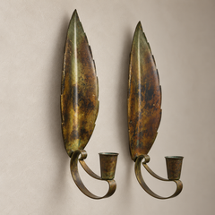 Raro par de apliques suecos Art Déco de bronce con forma de hoja, de GAB, década de 1930