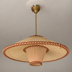 Large Swedish Designer Pendant Light, Fabric & Brass - Early 1950s