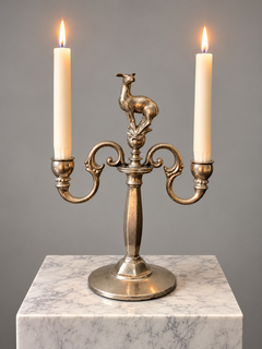Einar Bäckström Swedish Grace Pewter Candelabra with Deer, 1930s