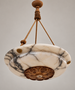 Grande suspension suédoise en albâtre de style Art déco, années 1920
