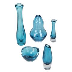 Vintage Collection of 1960s Blue-Glass “Selena” Vases by Sven Palmqvist for Orrefors