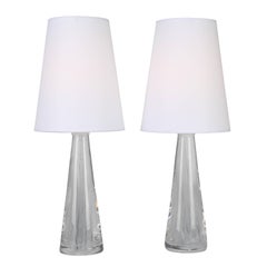Pair of 1960s Glass Lamps with Internal Bubbles by Vicke Lindstrand for Kosta