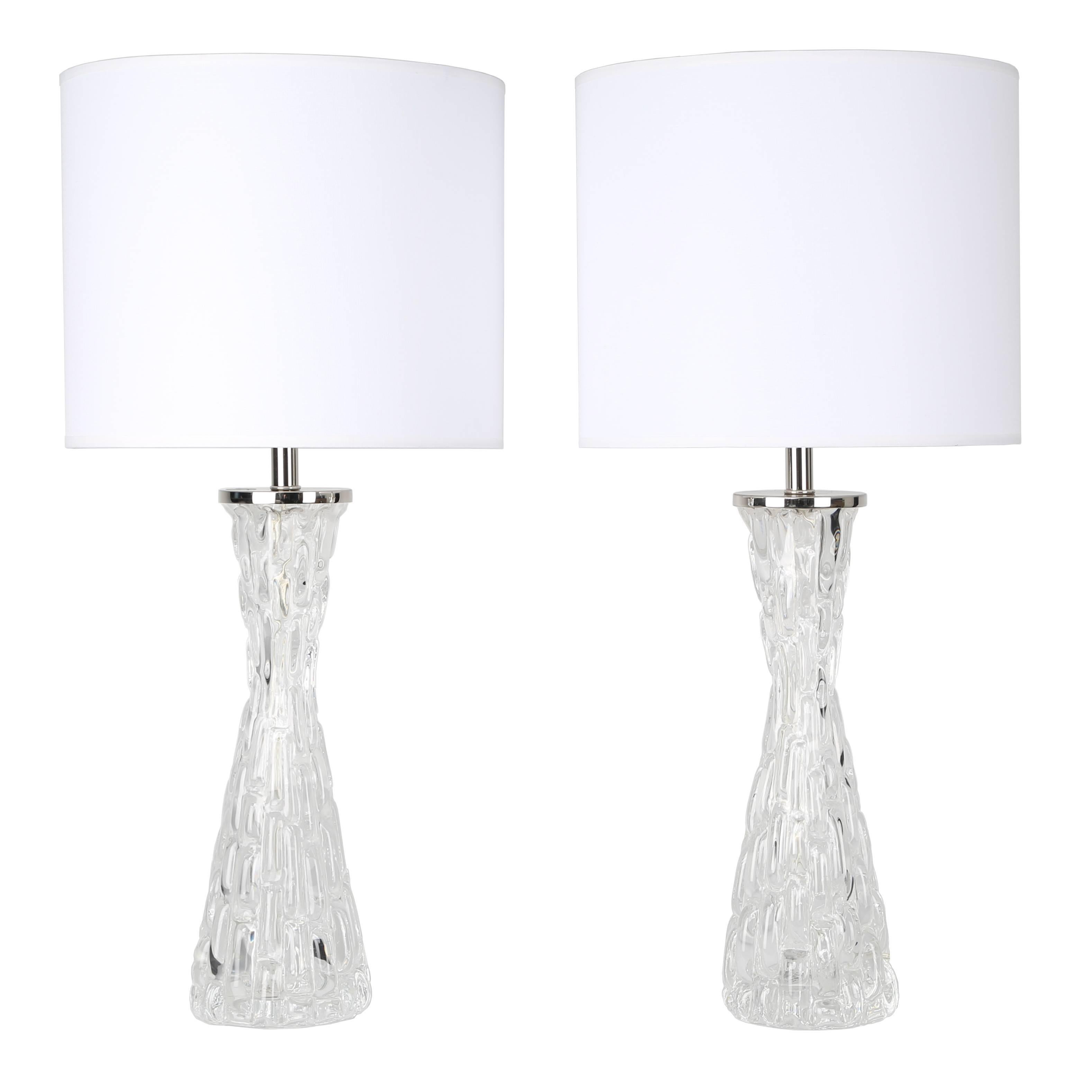 Pair of 1970s Bubble-Textured Clear Glass Lamps by Carl Fagerlund for Orrefors