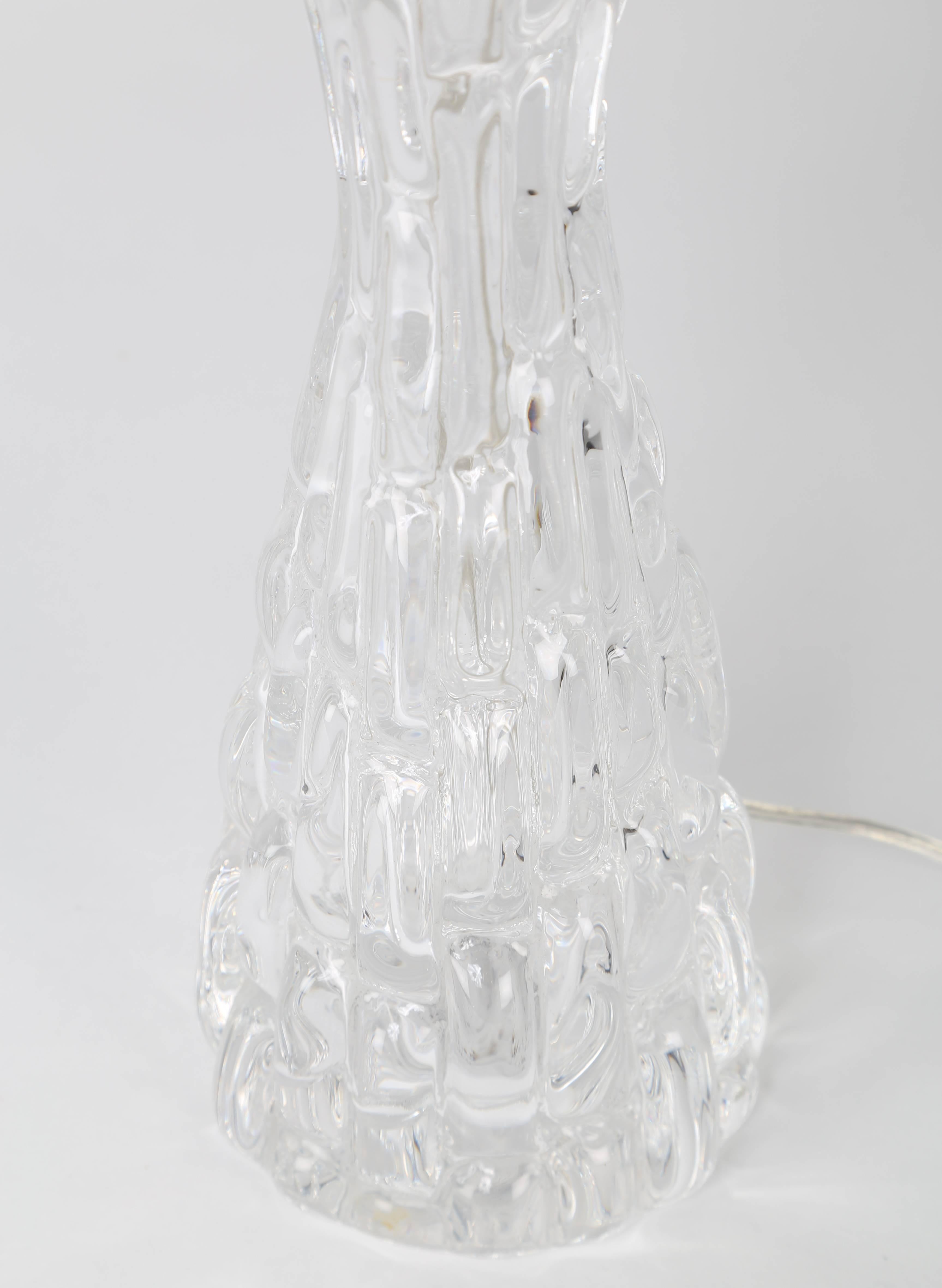 Polished Pair of 1970s Bubble-Textured Clear Glass Lamps by Carl Fagerlund for Orrefors