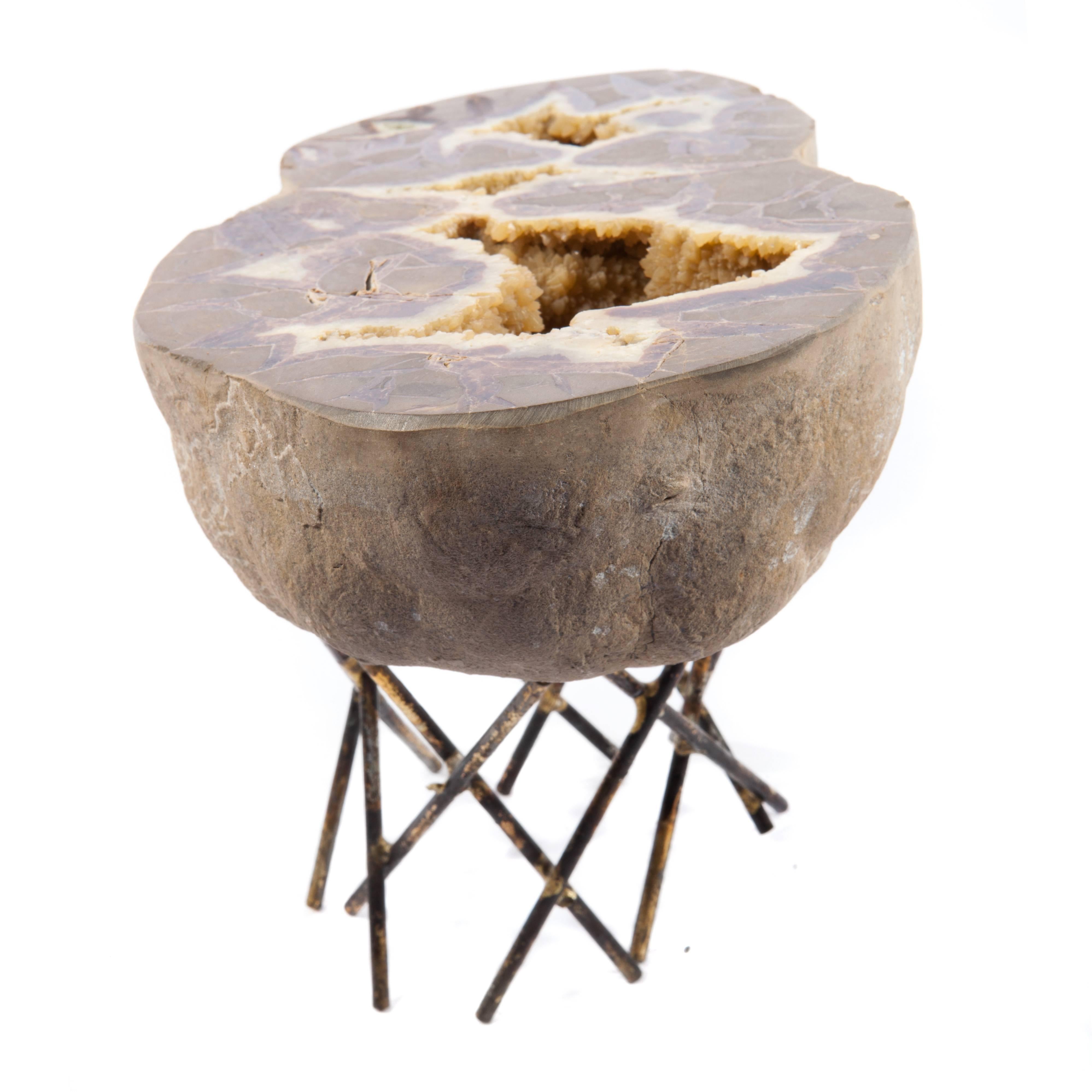 Geode on 1970s Sculptural Metal Stand For Sale 1