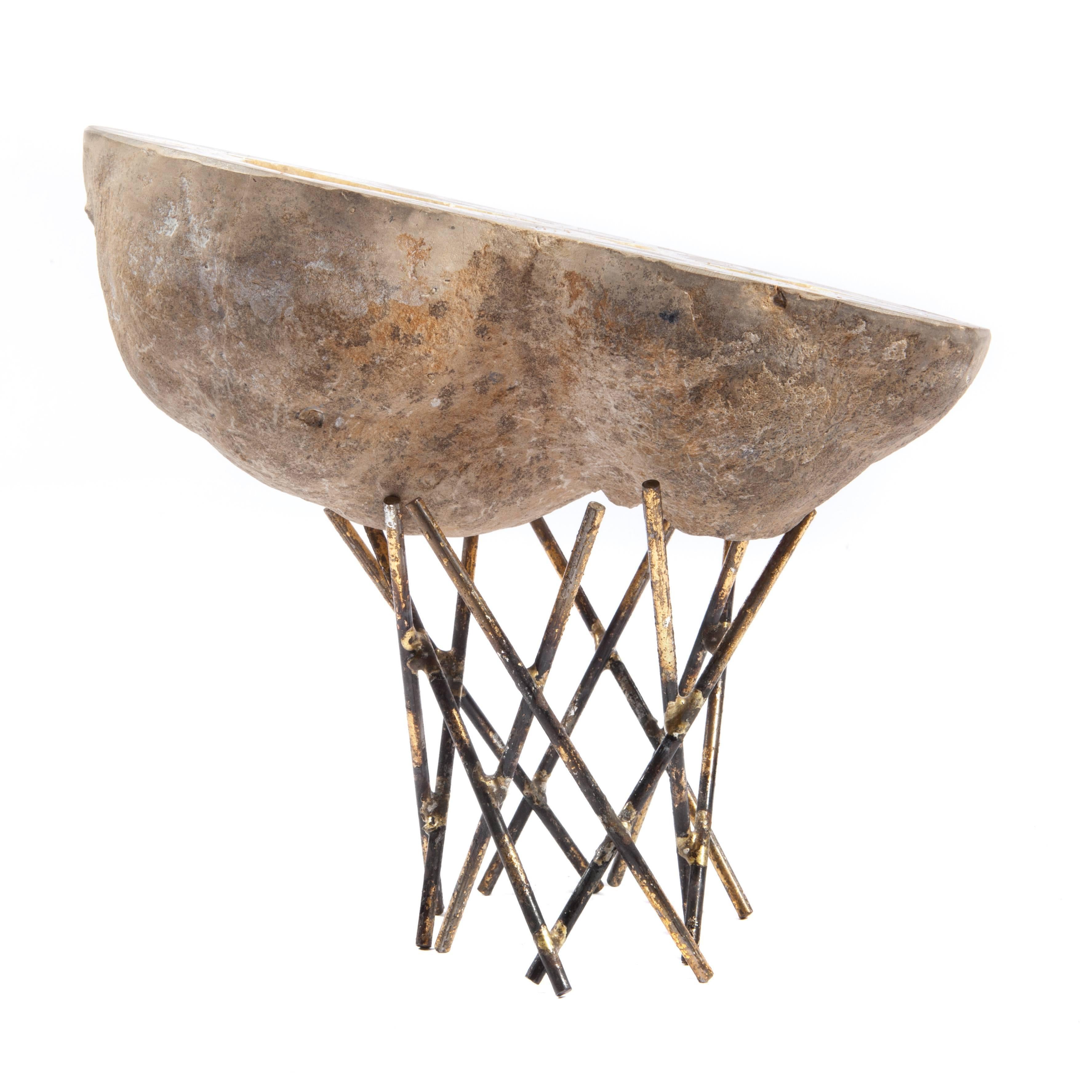 Geode on 1970s Sculptural Metal Stand For Sale 2