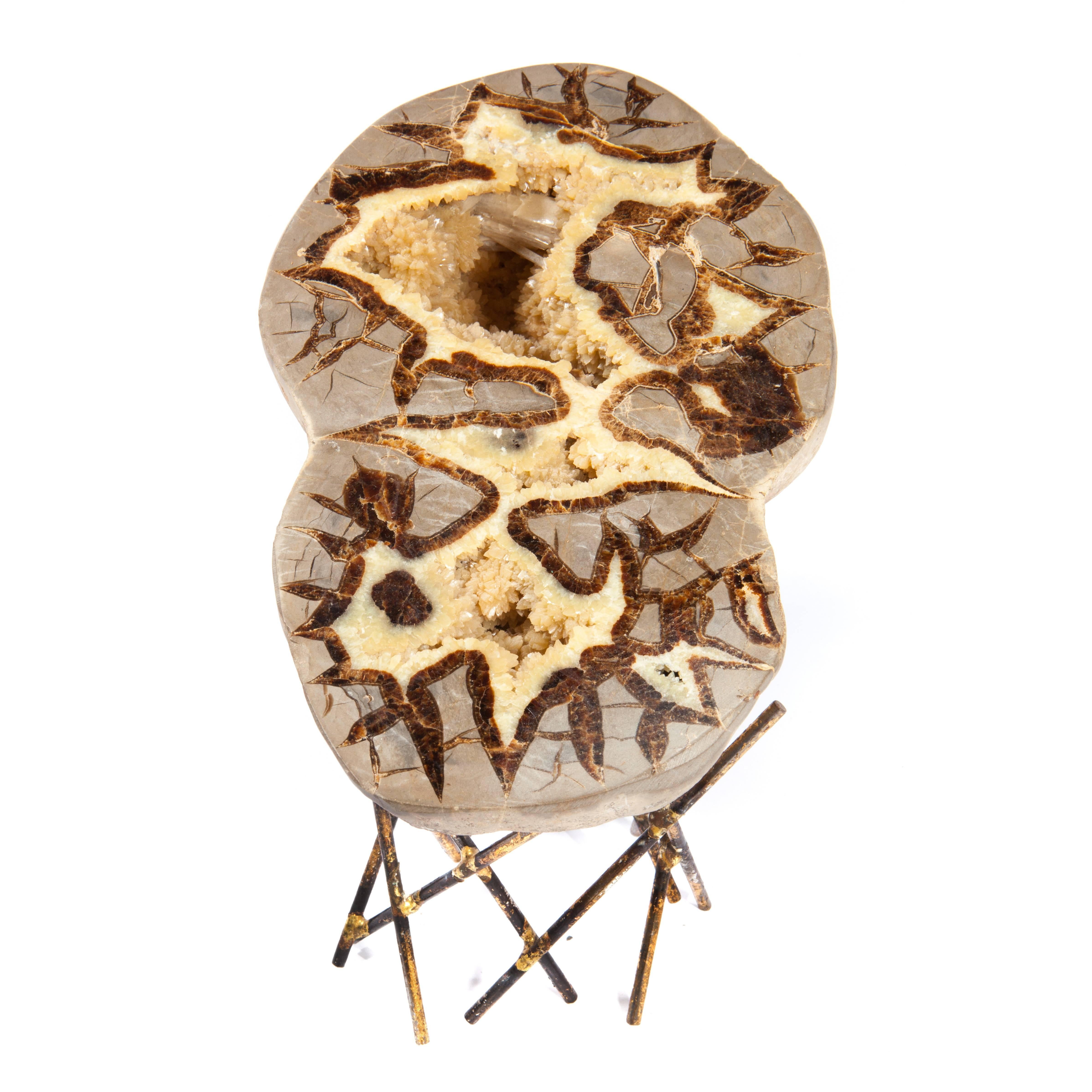 Late 20th Century Geode on 1970s Sculptural Metal Stand For Sale