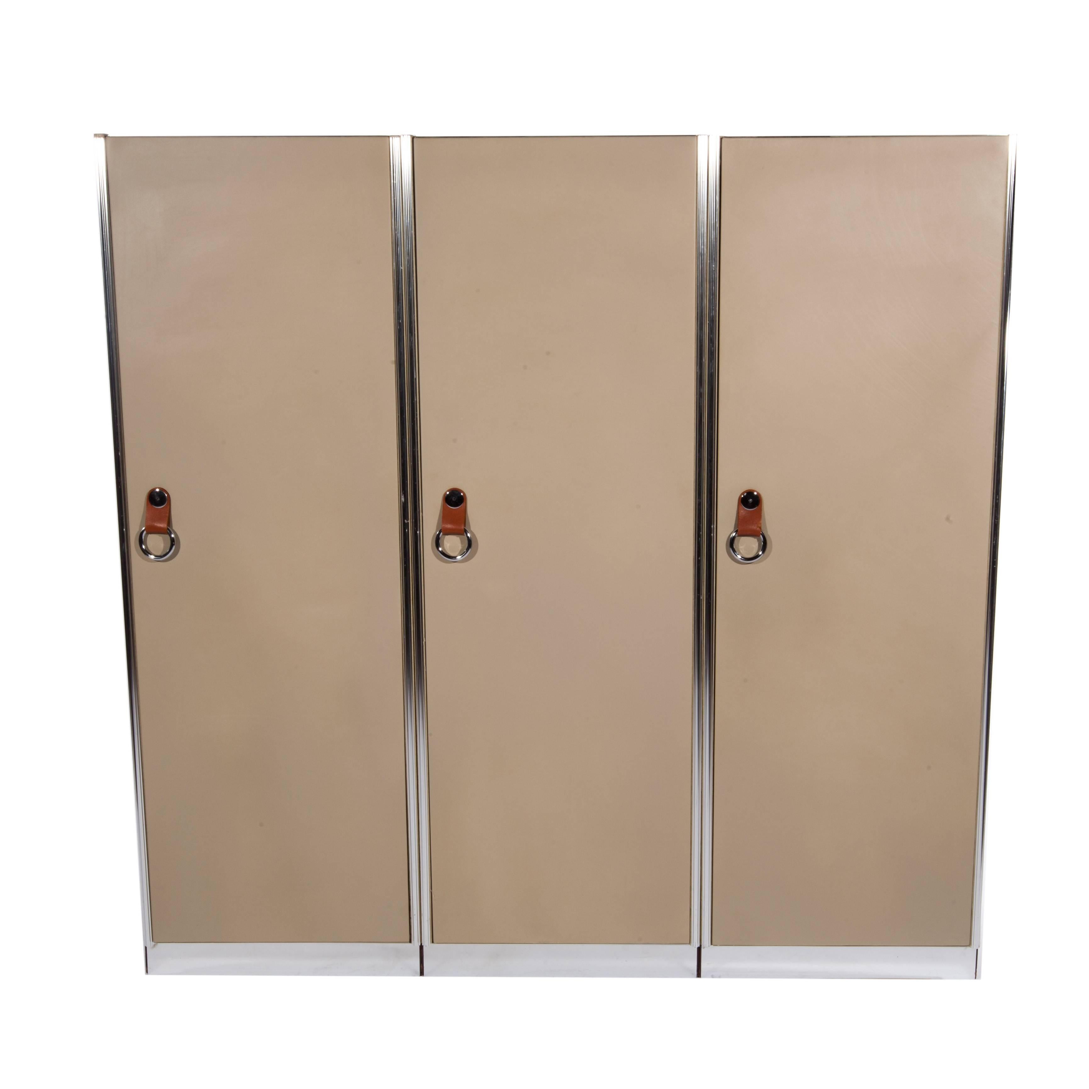 Three 1970s Leather-Clad Wardrobe Cabinets by Guido Faleschini for Pace For Sale