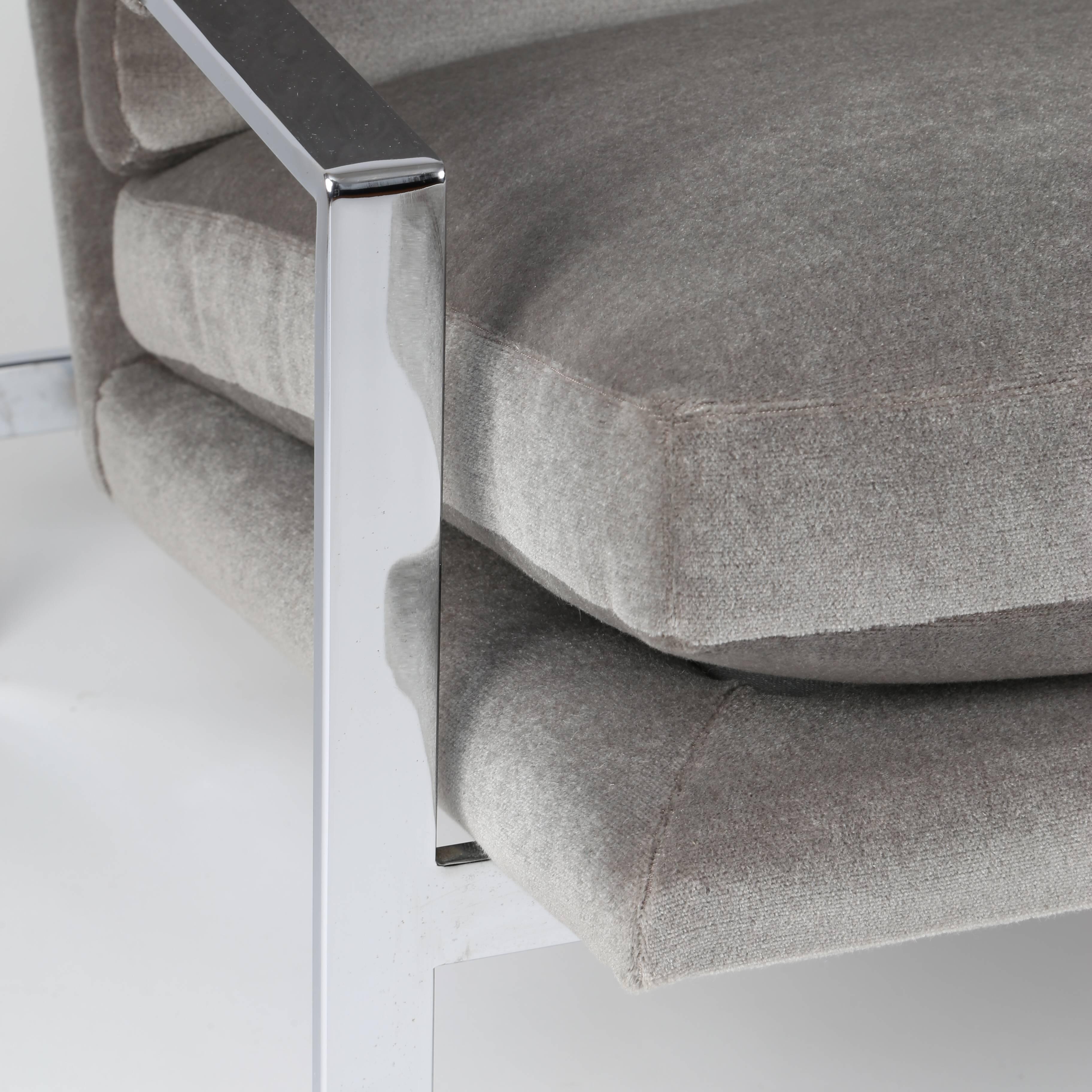 Milo Baughman Chrome Flat Bar Lounge Chair in Mohair at 1stDibs