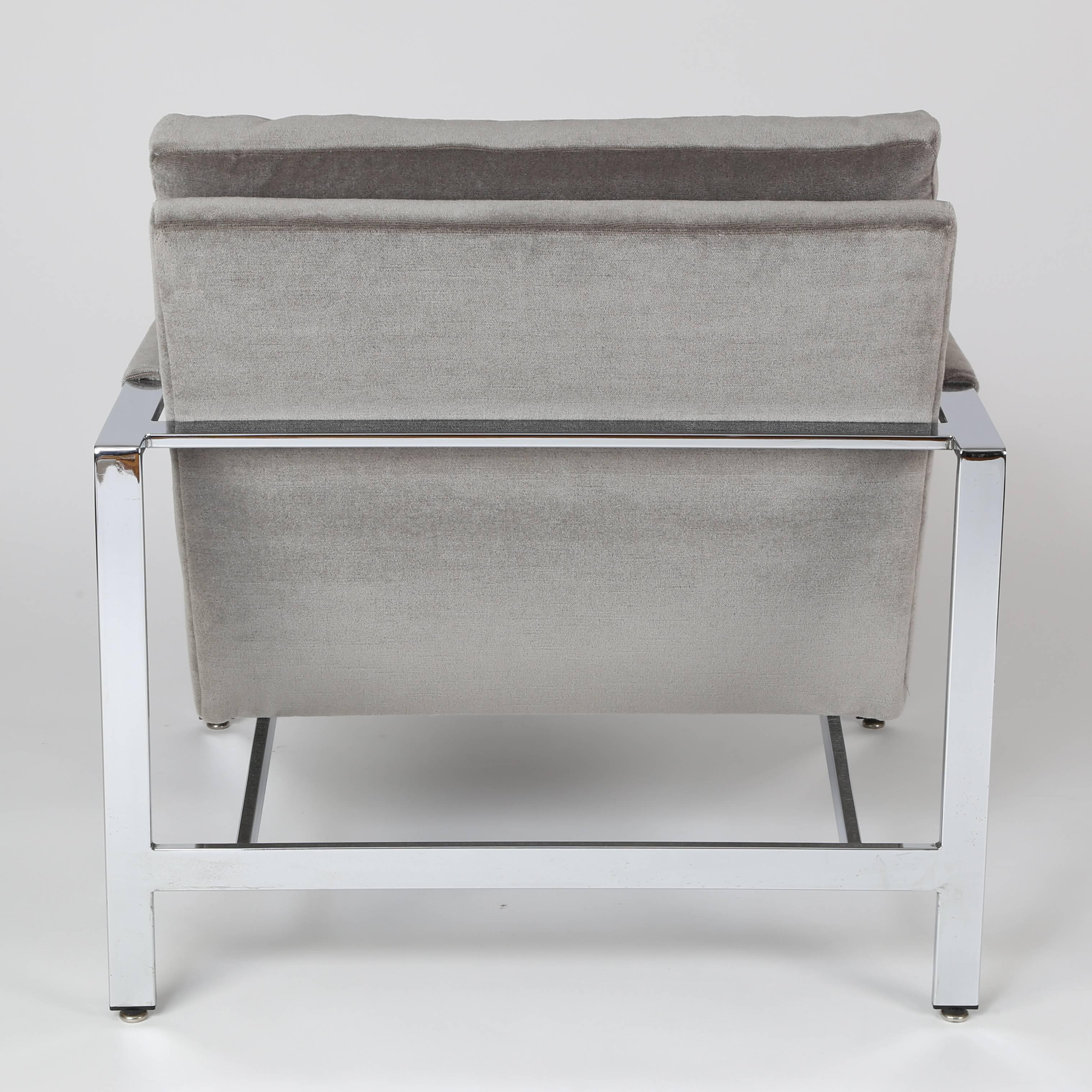 Milo Baughman Chrome Flat Bar Lounge Chair in Mohair at 1stDibs