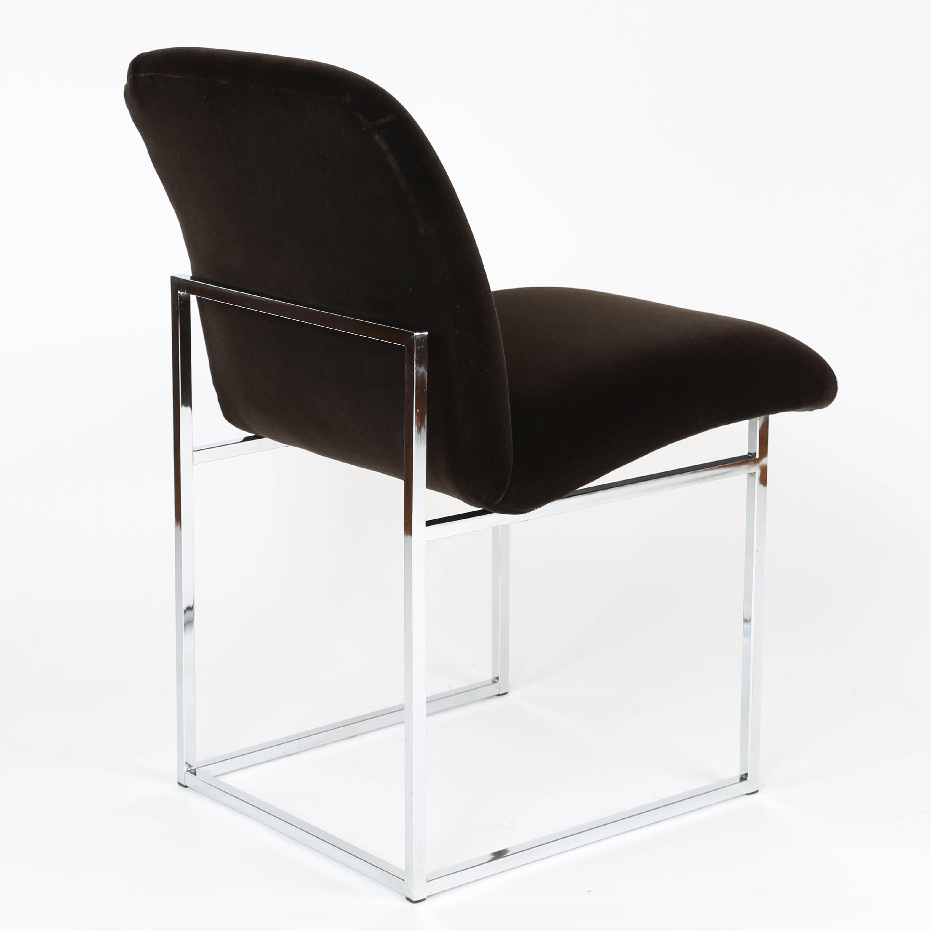 Pair of 1970s Milo Baughman Chrome and Mohair Side or Desk Chairs 1