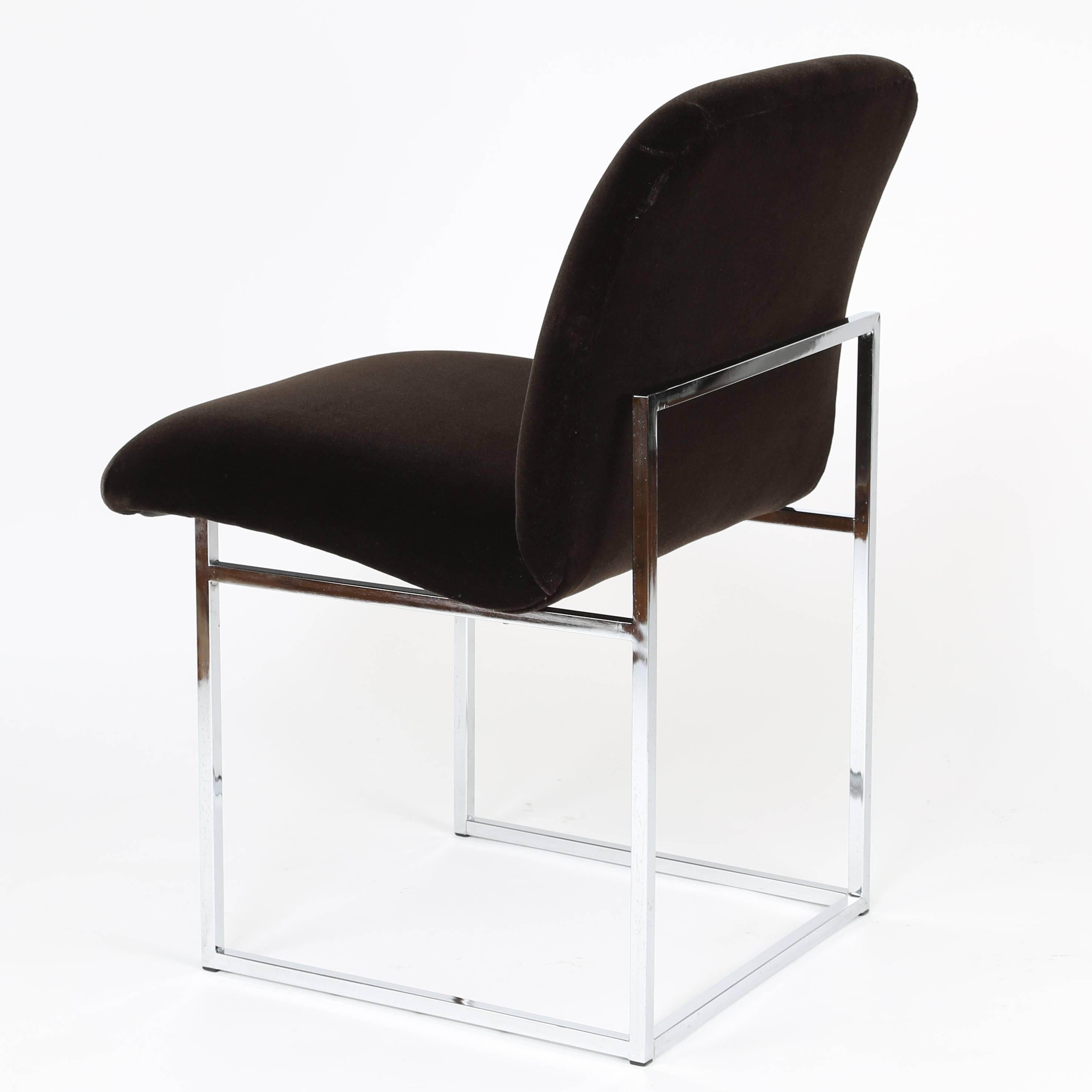 Pair of 1970s Milo Baughman Chrome and Mohair Side or Desk Chairs 2