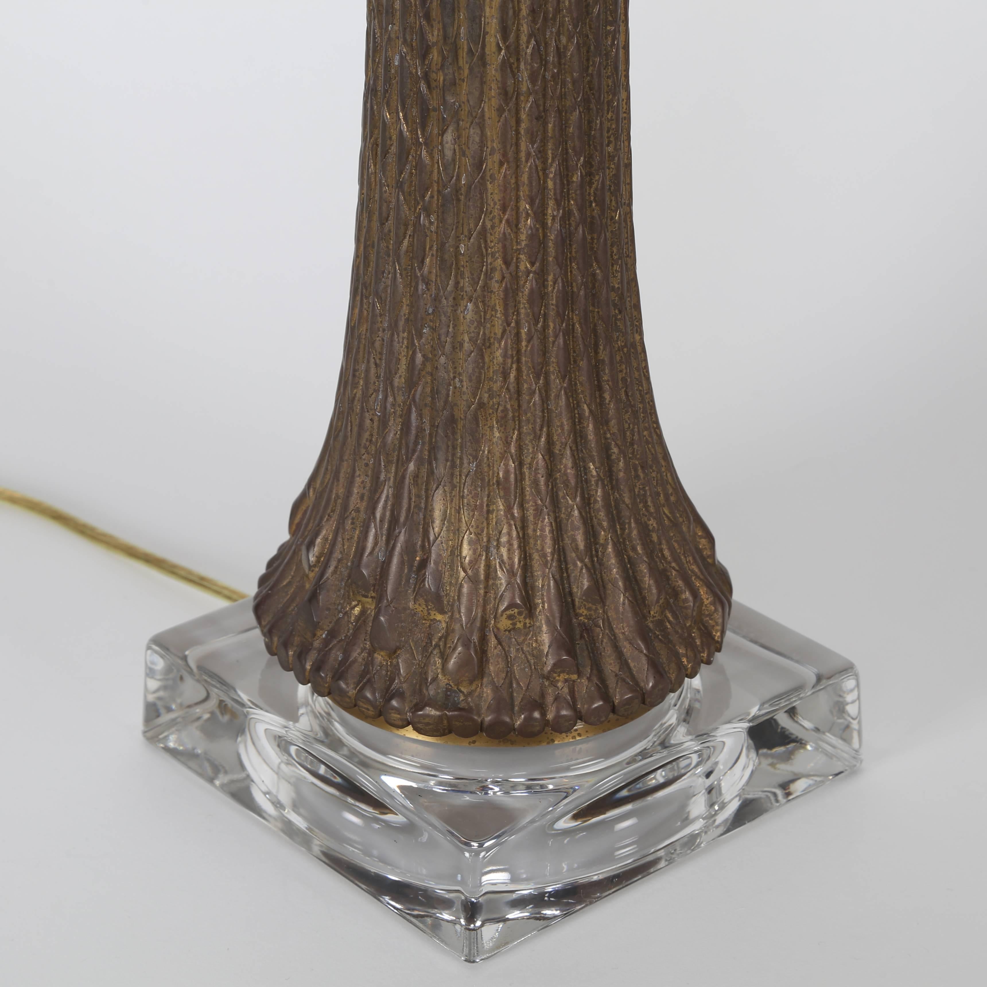 Pair of High Deco Bronze and Glass Tassel Lamps In Good Condition For Sale In Brooklyn, NY