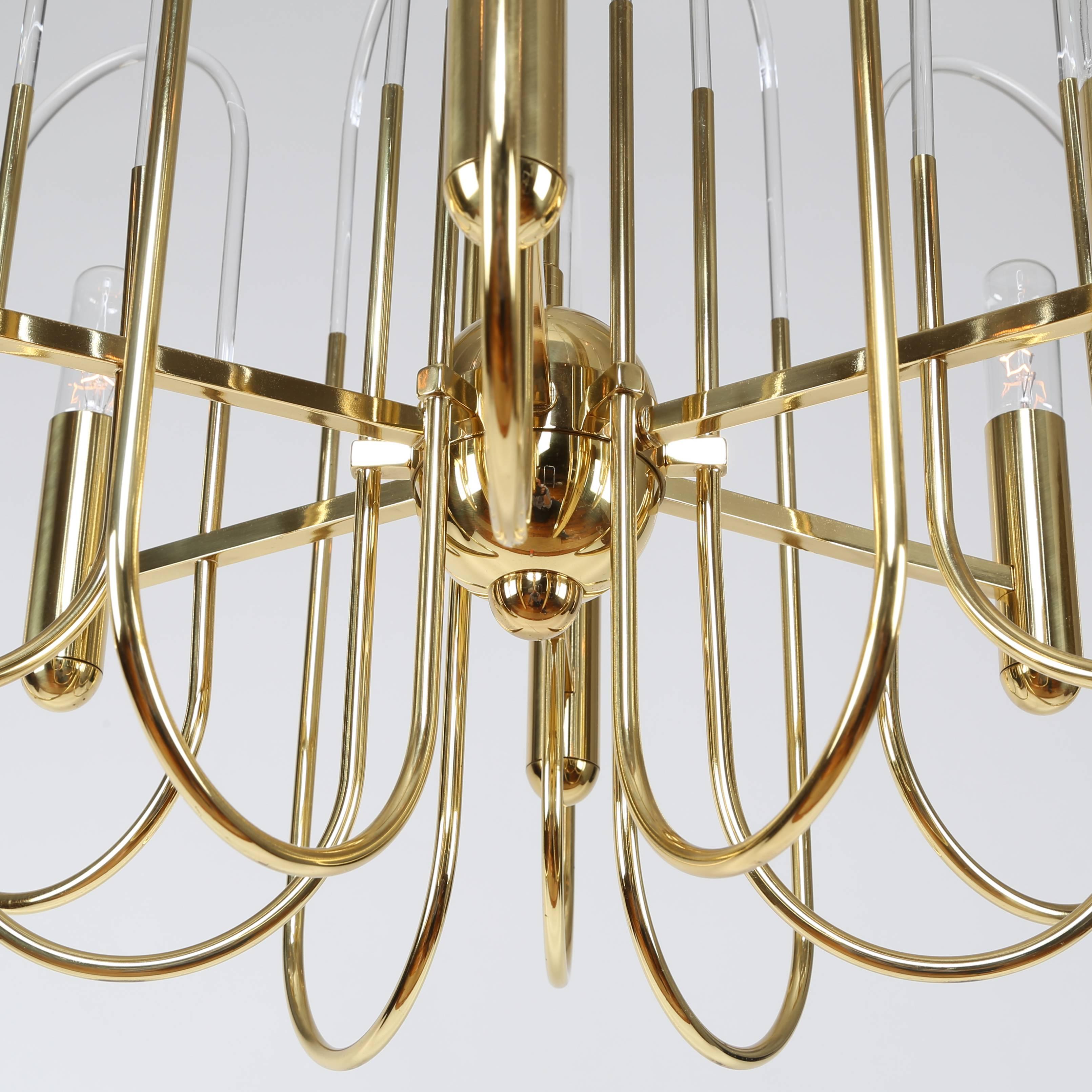 Enrico Profili Brass and Glass Loop Chandelier, Circa 1960s For Sale 1