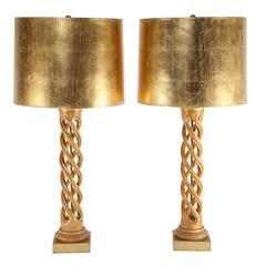 Pair of Frederick Cooper Studios Carved Helix Table Lamps, Circa 1950s 9