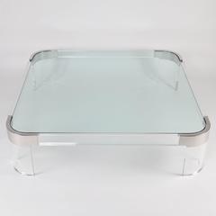 Monumental Charles Hollis Jones Lucite, Steel and Glass Coffee Table