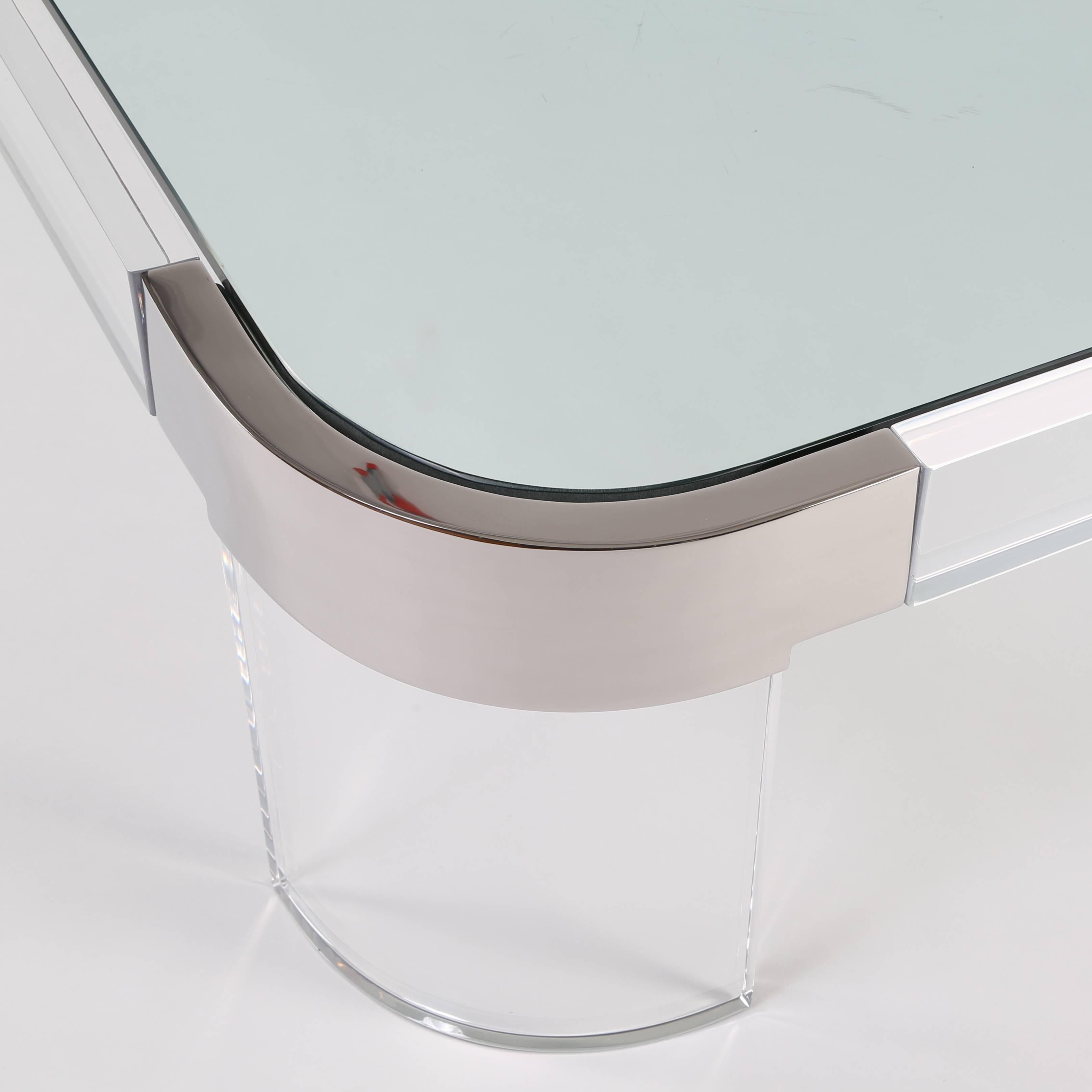 Monumental Charles Hollis Jones Lucite, Steel and Glass Coffee Table 4