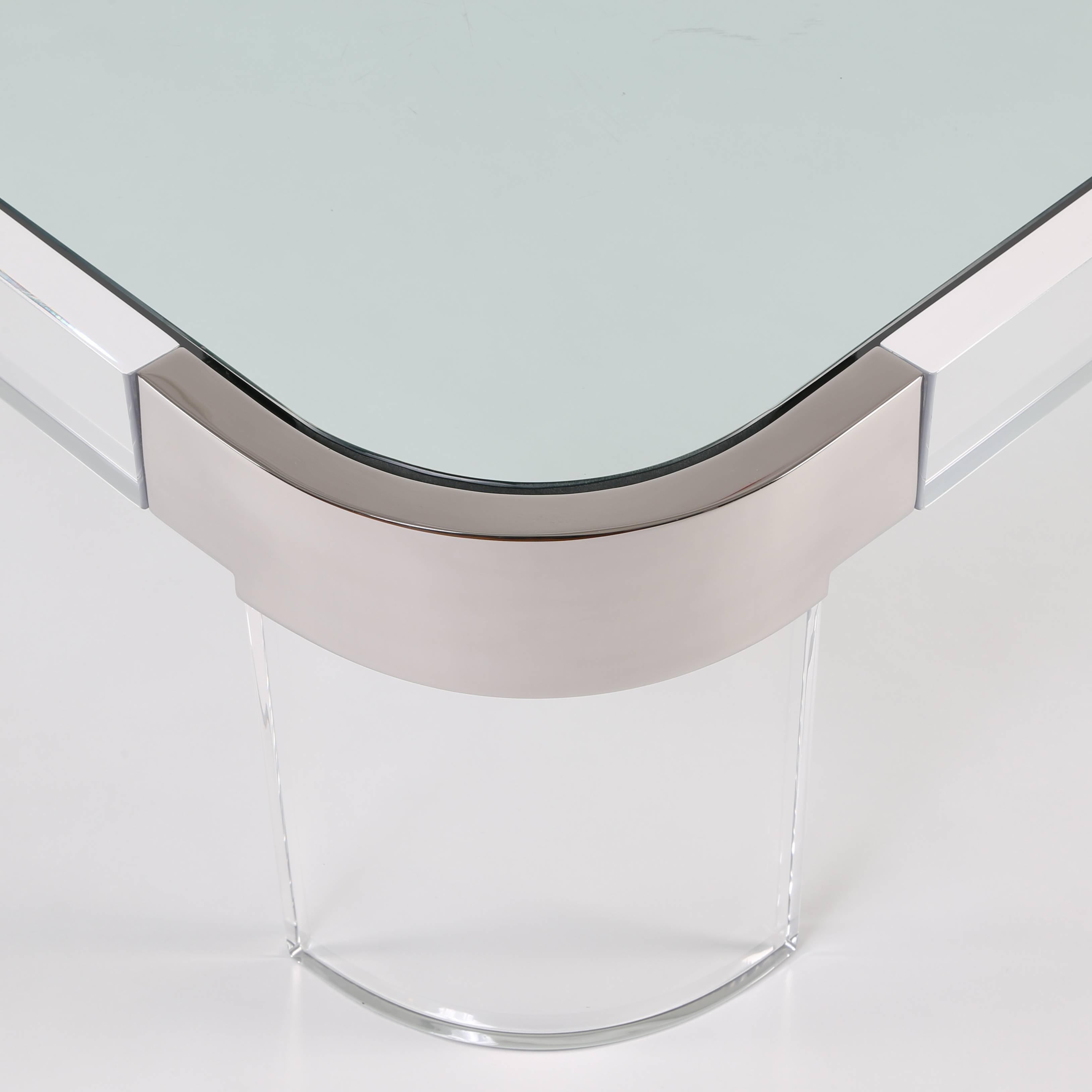 Late 20th Century Monumental Charles Hollis Jones Lucite, Steel and Glass Coffee Table