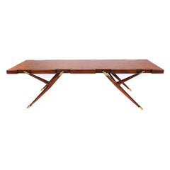 Burl Walnut and Brass 1950s Coffee Table by Ico Parisi for Singer and Sons