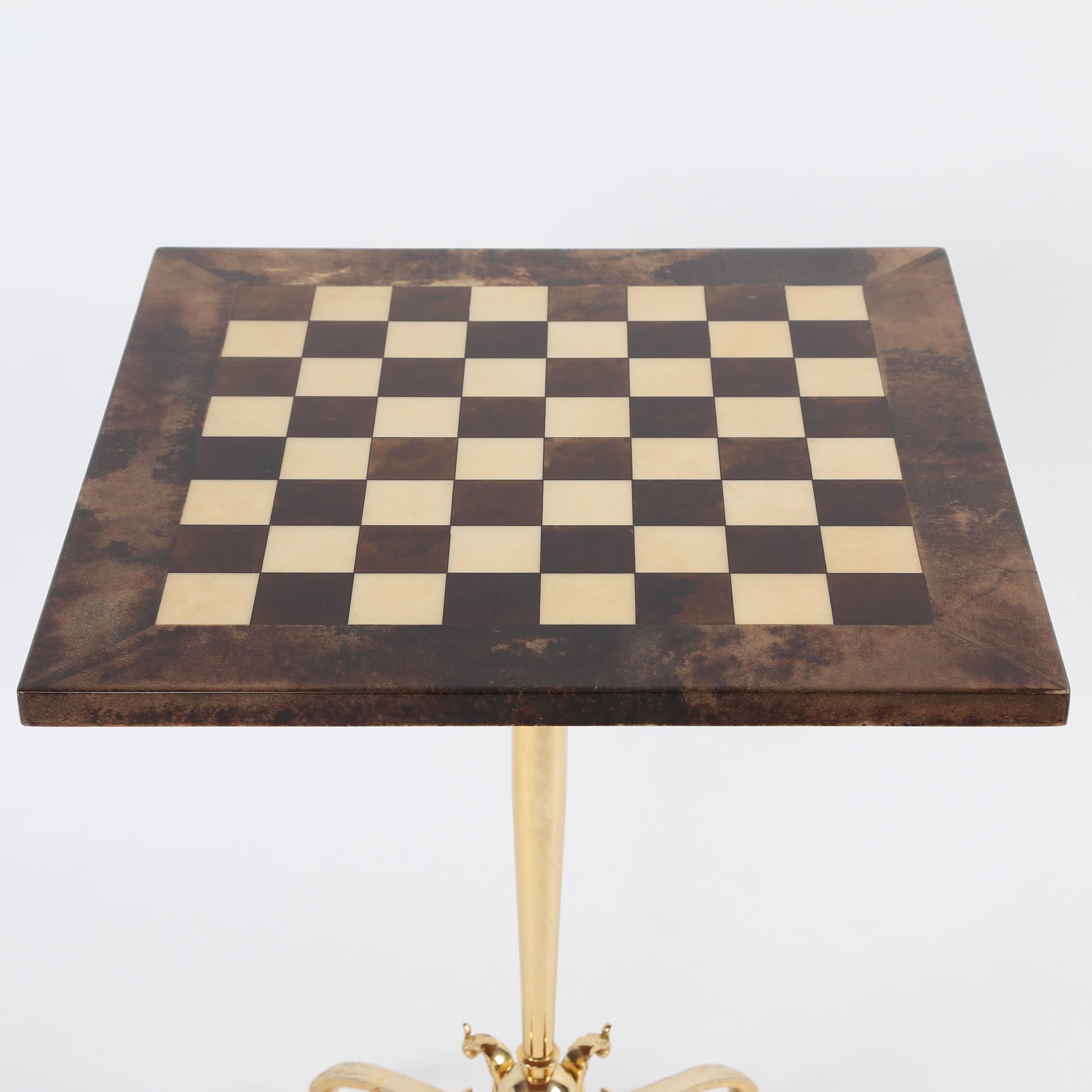 Italian 1950s Aldo Tura Goatskin Games Table with Brass Base