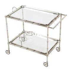 1960s, Swedish Polished-Nickel, Faux-Bamboo Bar Cart on Casters