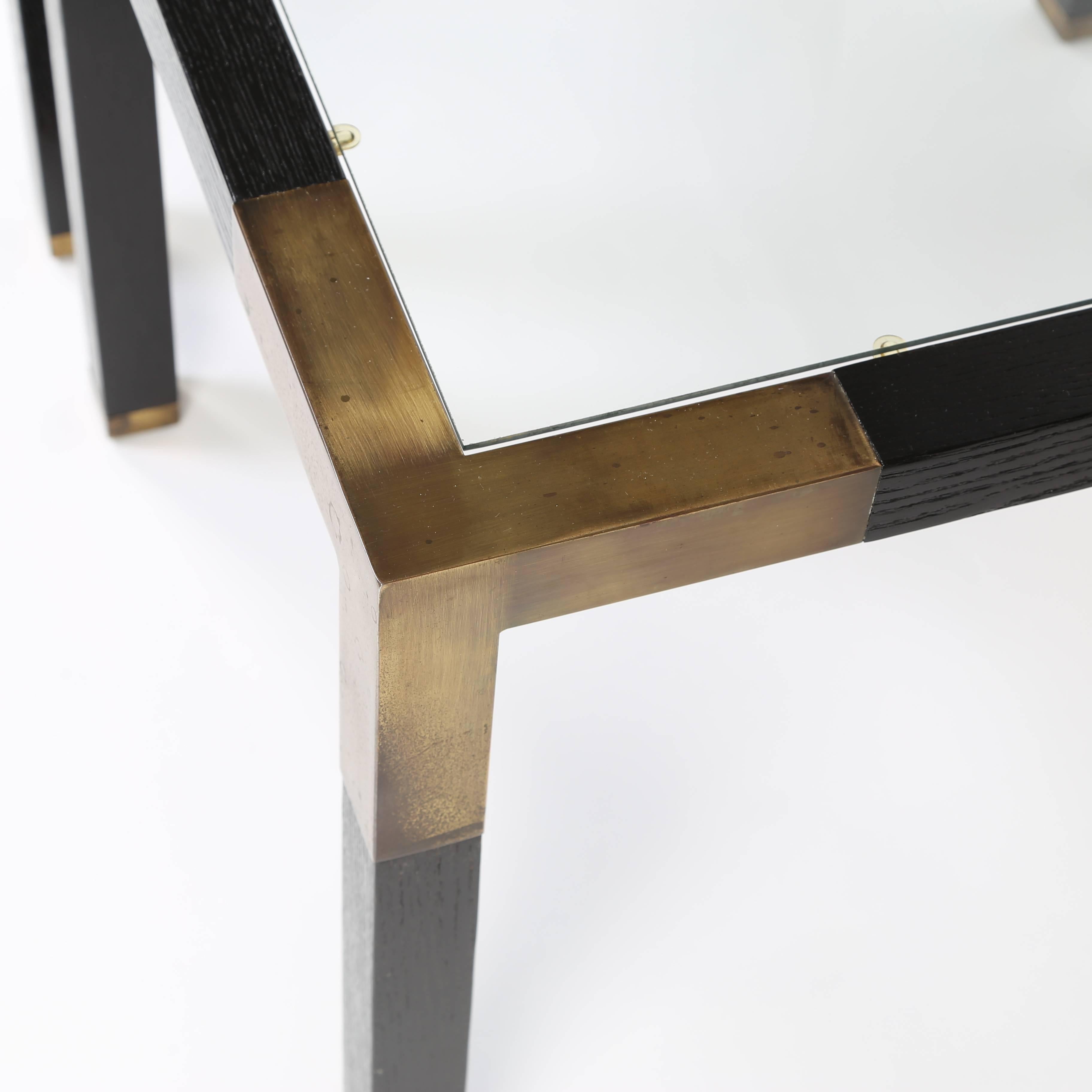 Pair of Patinated-Brass and Dark-Wood Parsons-Style End Tables, circa 1970s 2