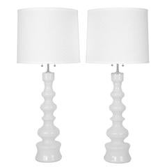 Tall White Glass Table Lamps by Lindshammar Studio of Sweden, circa 1960s 11