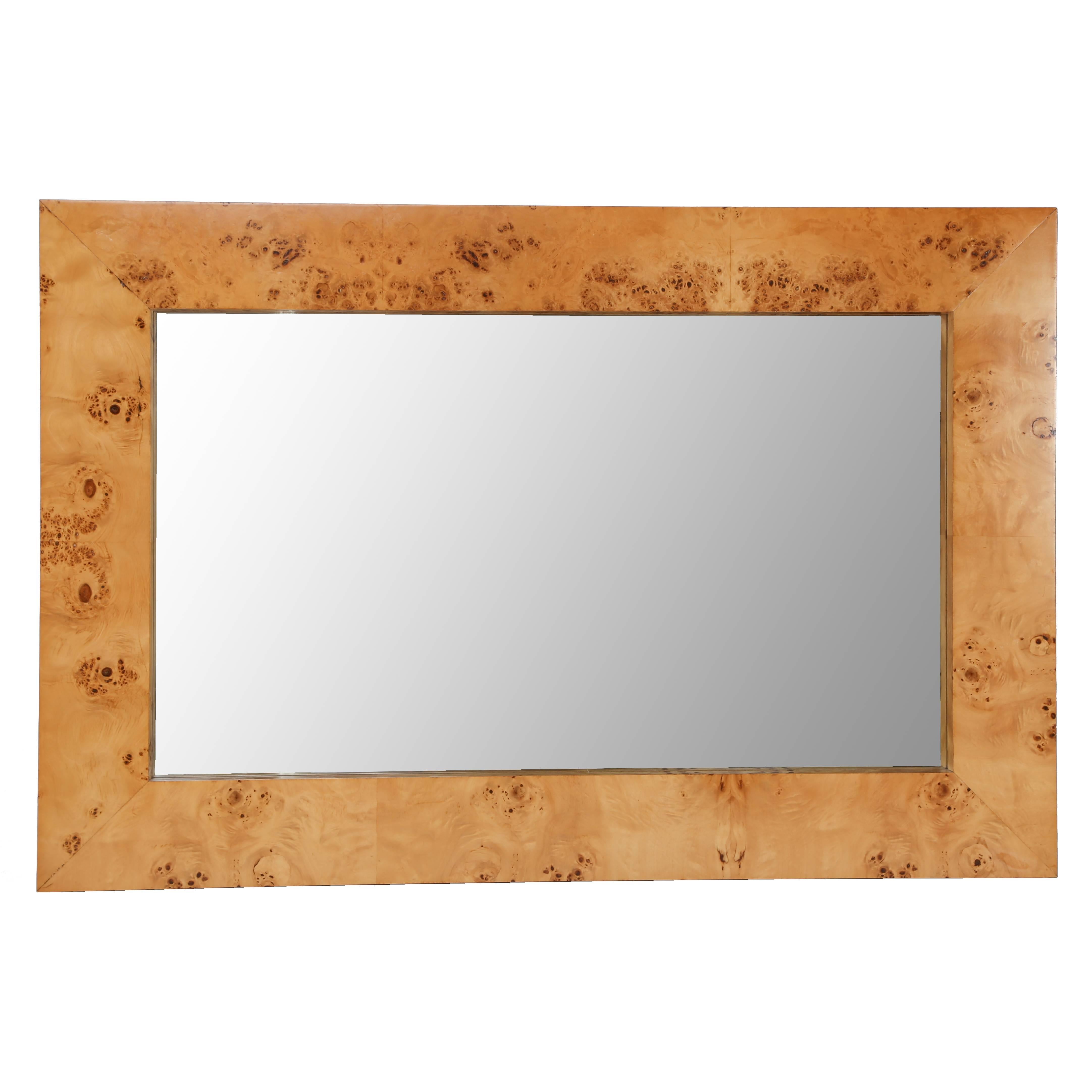 Dramatic 1970s Mirror in Burl Olivewood