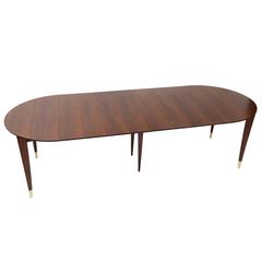 1950s Walnut and Brass Gio Ponti Dining Table with Four Leaves
