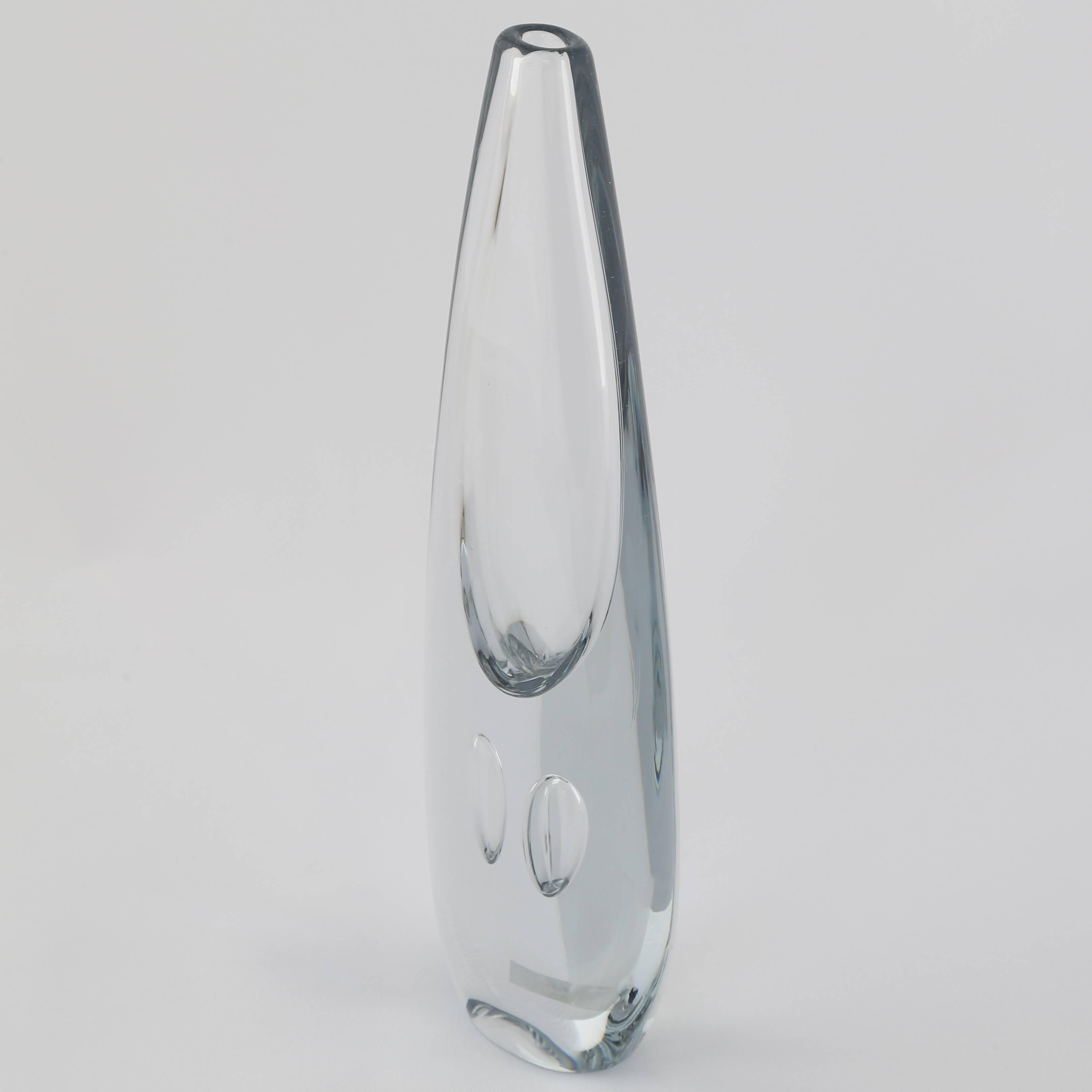 Swedish Strombergshyttan Glass Vase with Two Bubbles, circa 1950s For Sale