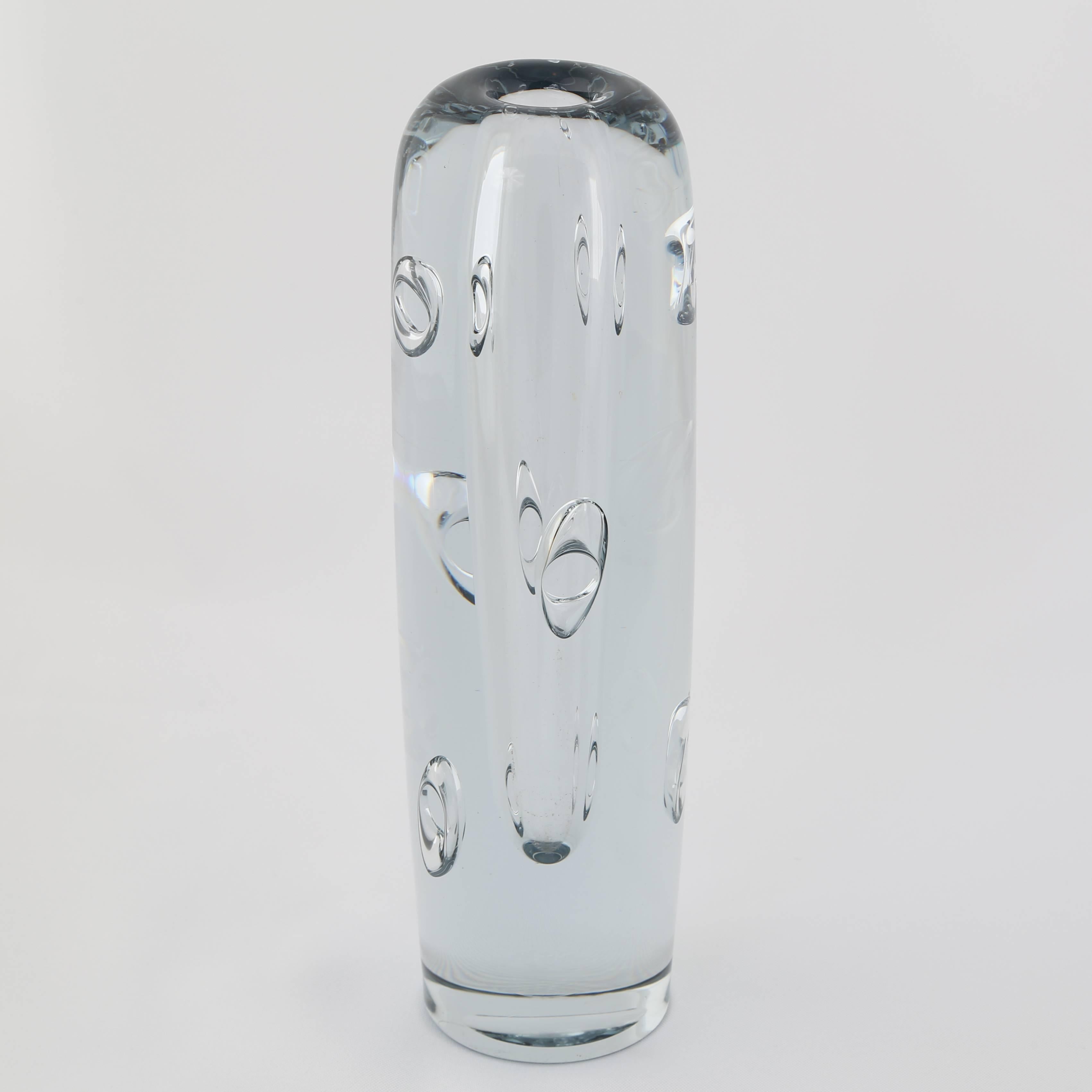 Swedish Rare Strombergshyttan Glass Vase with Ring-Shaped Bubbles, circa 1950s For Sale