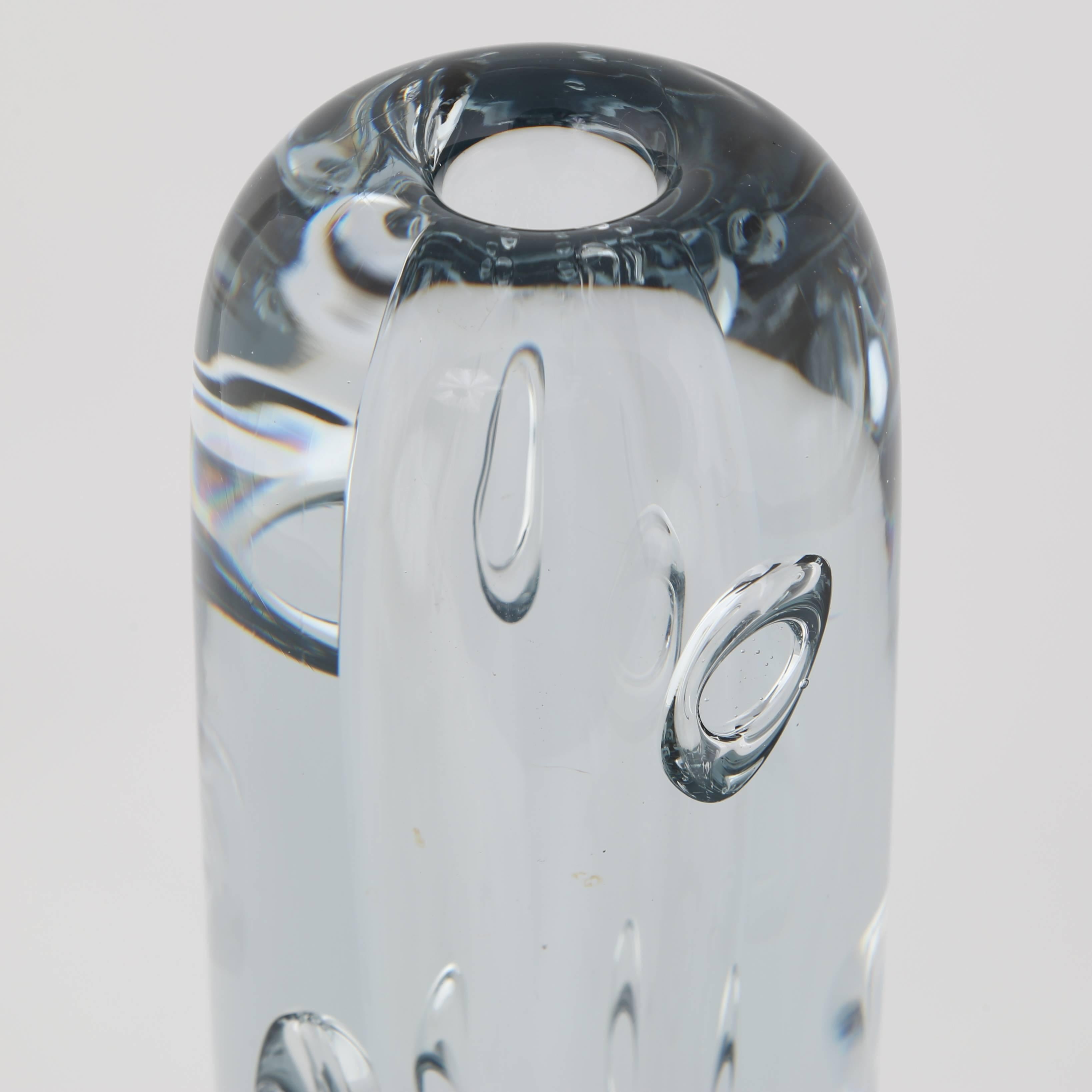 Mid-20th Century Rare Strombergshyttan Glass Vase with Ring-Shaped Bubbles, circa 1950s For Sale