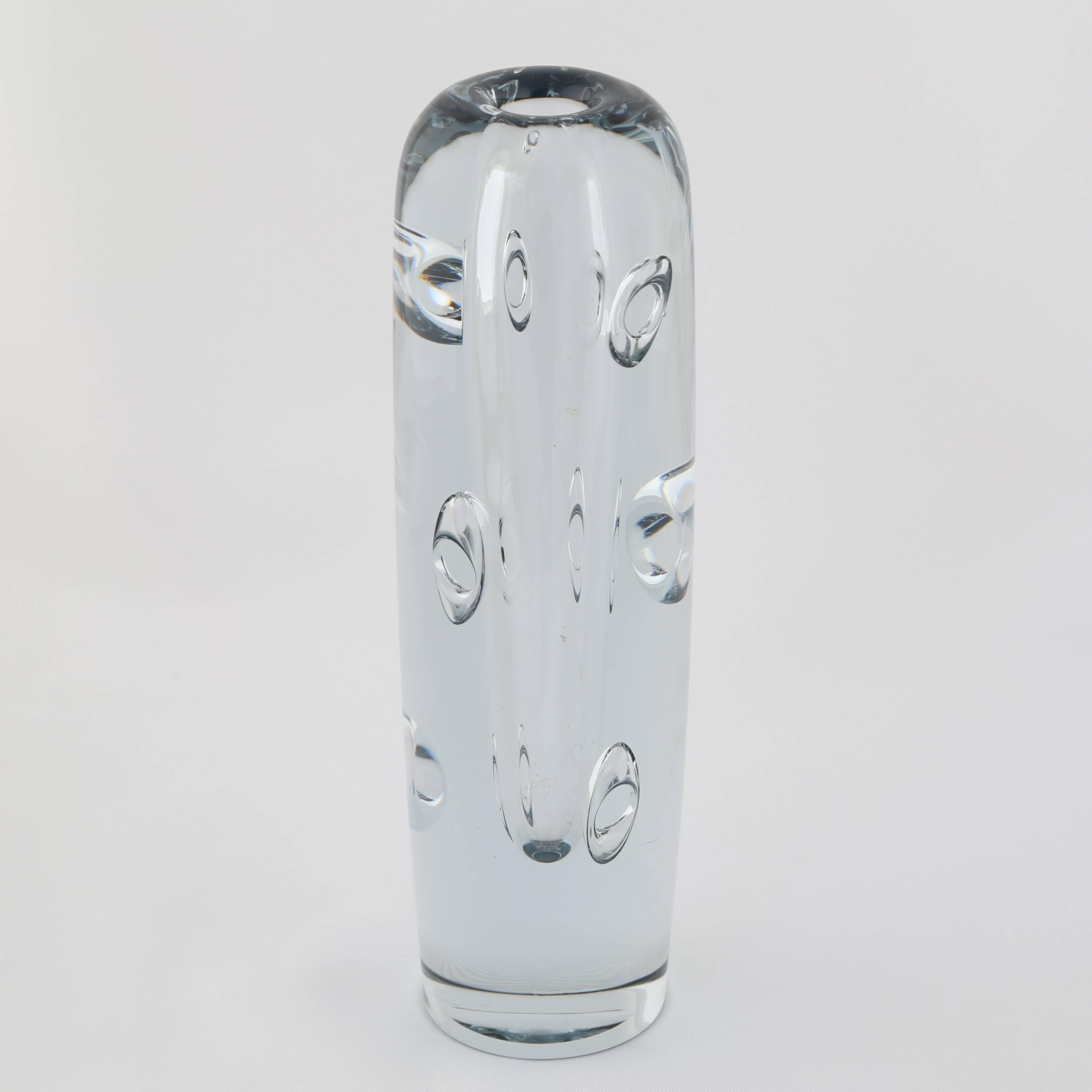 Rare Strombergshyttan Glass Vase with Ring-Shaped Bubbles, circa 1950s In Excellent Condition For Sale In Brooklyn, NY