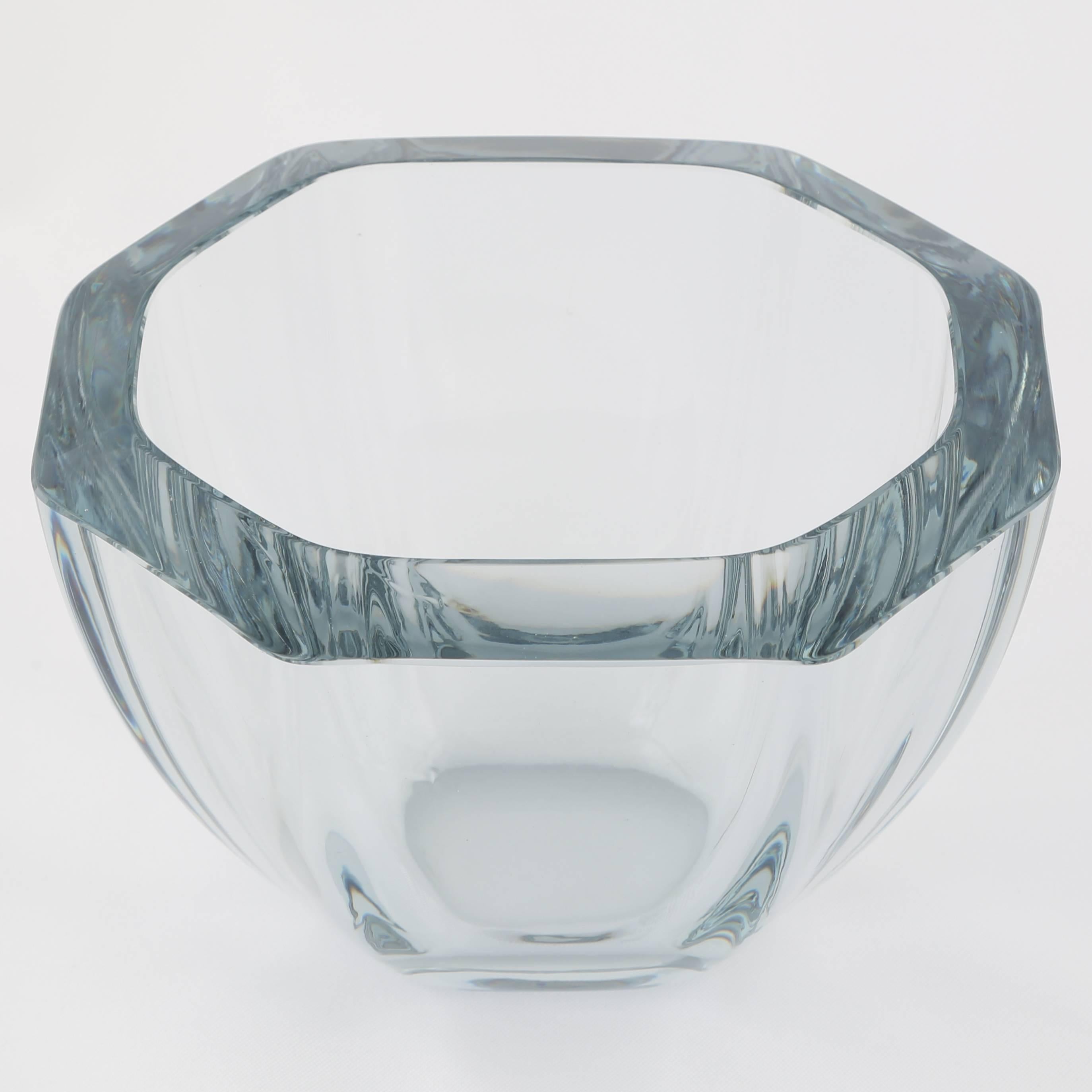 Heavy blown hexagonal bowl in Strombergshyttan's signature blue-silver glass, Sweden, circa 1950s. Unsigned.

Lindfors Glassworks was founded in 1876 and changed its name to Strombergshyttan in 1933, when Edward Stromberg, former head of Orrefors,
