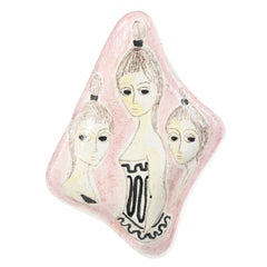 1960s Pink Ceramic Tray with Three Ladies, by Marcello Fantoni
