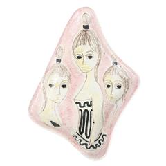 1960s Pink Ceramic Tray with Three Ladies, by Marcello Fantoni 10