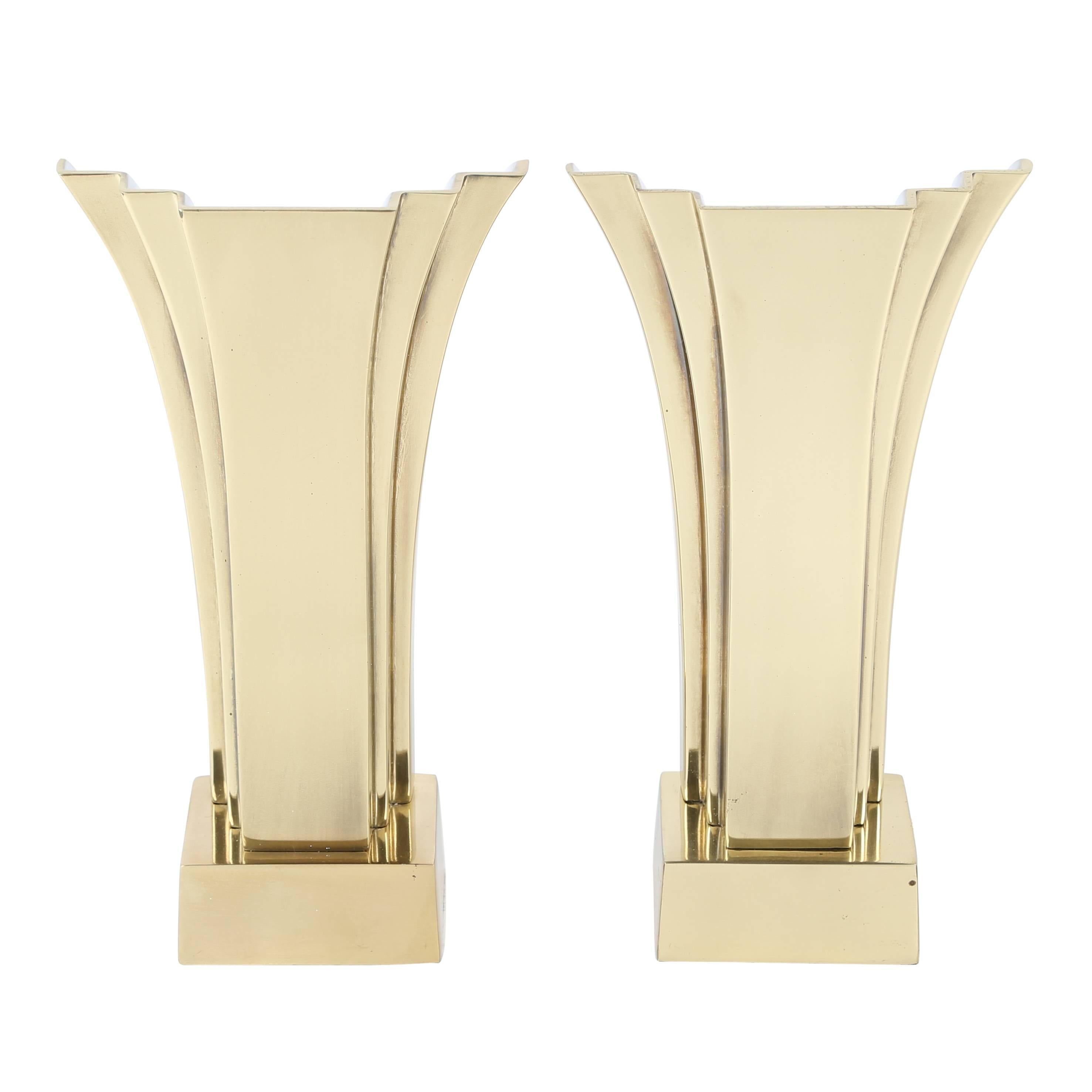 Pair of Petit Art Deco Revival Brass Accent Lamps by Stiffel, circa 1970s