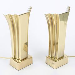Pair of Petit Art Deco Revival Brass Accent Lamps by Stiffel, circa 1970s