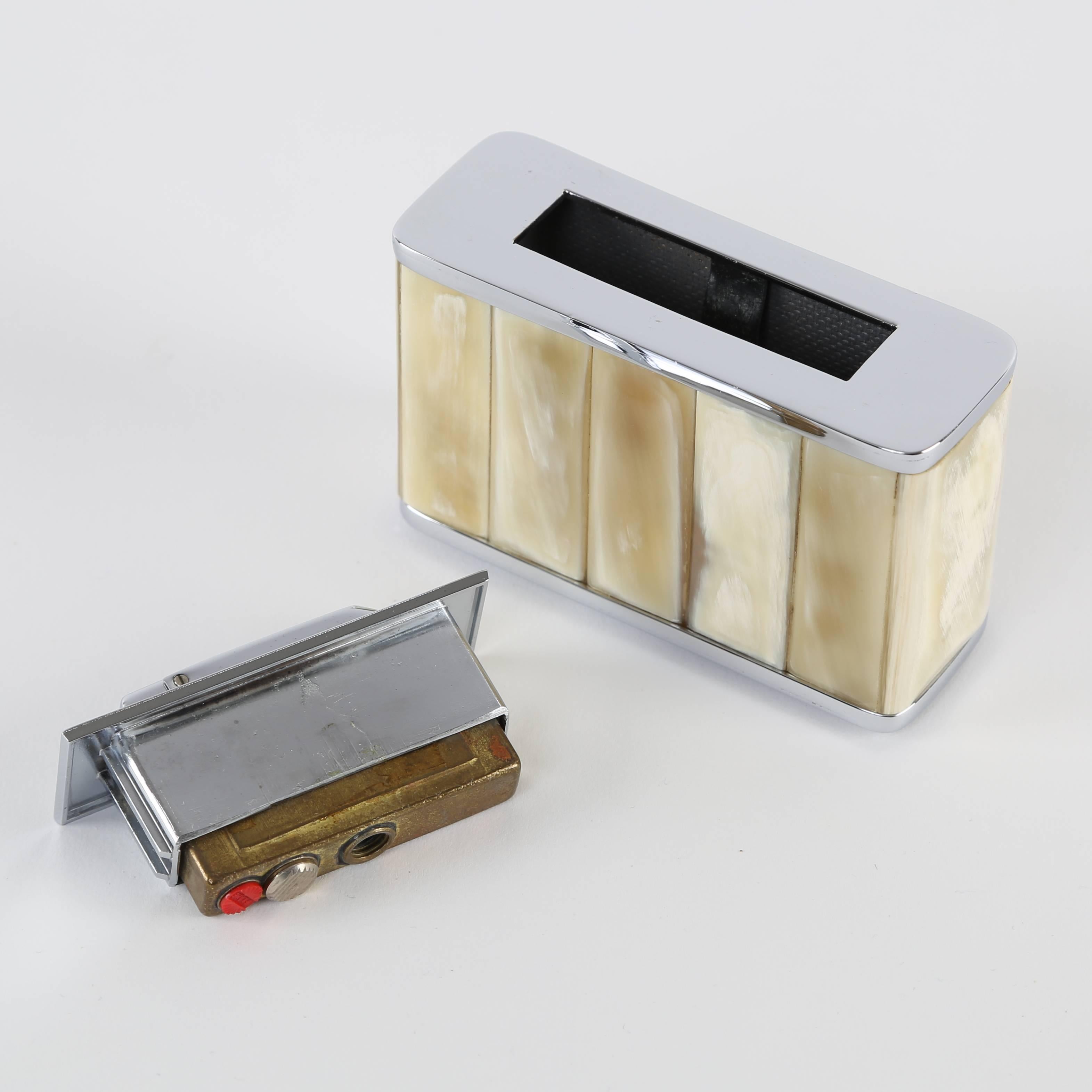 1970s Bone and Chrome Cigarette Box and Lighter by Colibri 2