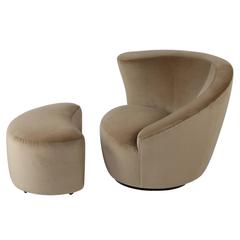 Vladimir Kagan "Corkscrew" Swivel Chair and Ottoman in Tan Velvet, circa 1990s 7