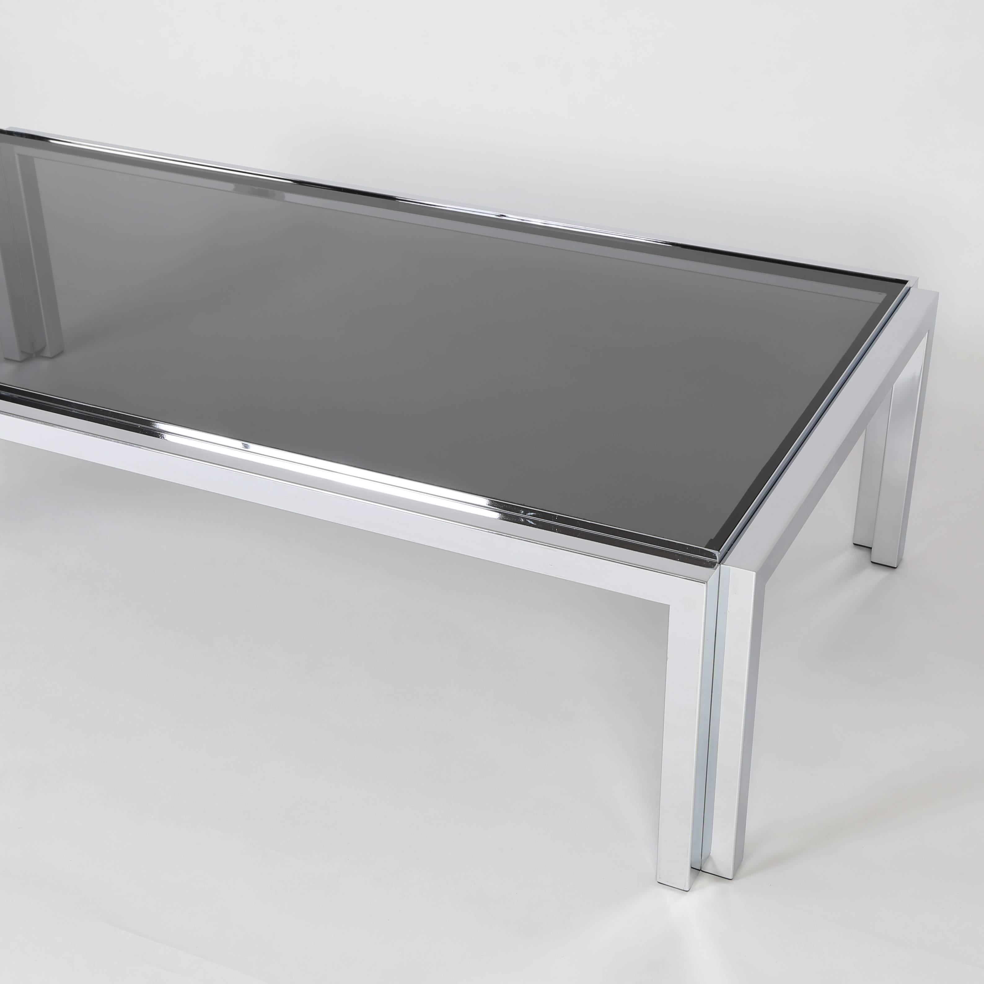 Late 20th Century Rectangular Chrome and Smoked-Glass Coffee Table, circa 1970s For Sale