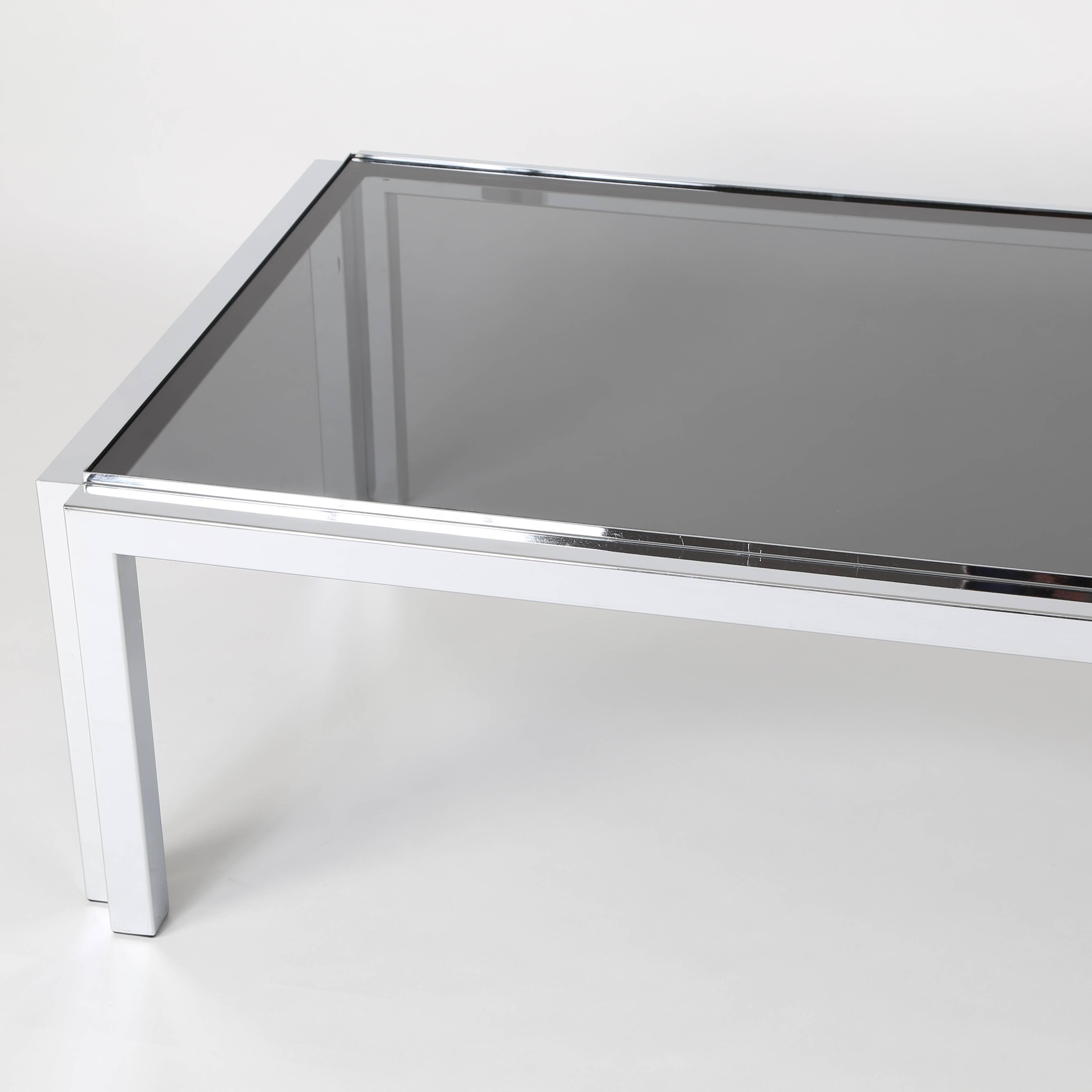 Rectangular Chrome and Smoked-Glass Coffee Table, circa 1970s In Excellent Condition For Sale In Brooklyn, NY